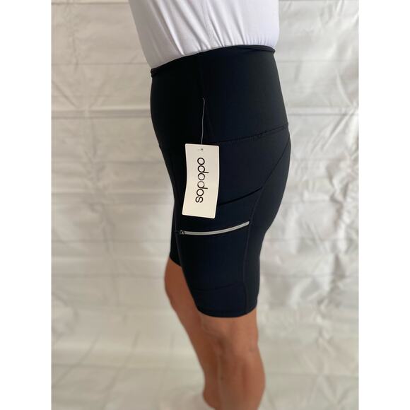 Ododos Women's X-SMALL High Waist Black Bikers Shorts Zipper Media Pocket NWT - Picture 2 of 8